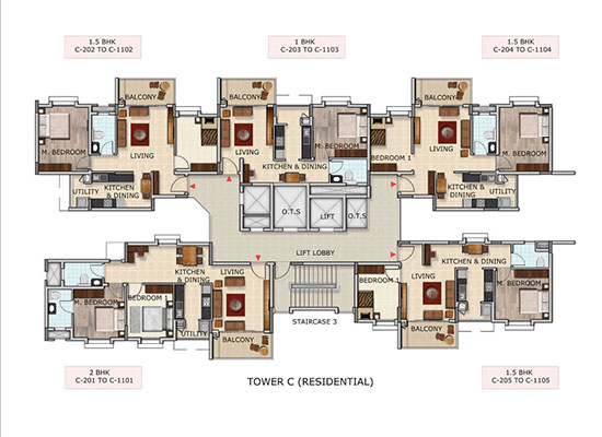 1 5BHK C 202 TO C 1102 1BHK C 203 TO C 1103 1 5BHK C 204 TO C 1104 2BHK C 201 TO C 1101 1 5BHK C 205 TO C 1105 - Mantri Primus Reflection