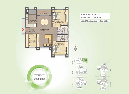 FLOOR PLAN A 02A UNIT TYPE 2.5BHK AREA 1300SFT - Mjr Clique