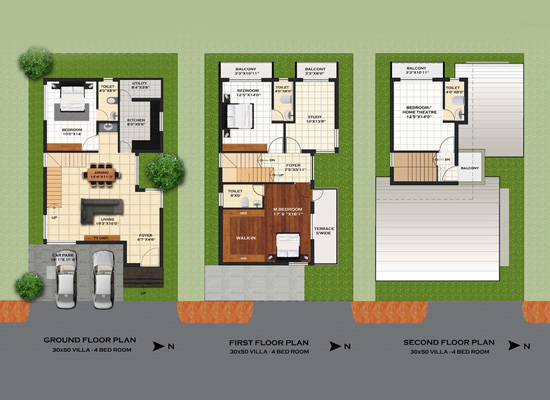 GROUND FLOOR PLAN 30 50 VILLA 4 BED ROOM FIRST FLOOR PLAN 30 50 VILLA 4 BED ROOM SECOND FLOOR PLAN 302 50 VILLA 4 BED ROOM - Mana Foliage