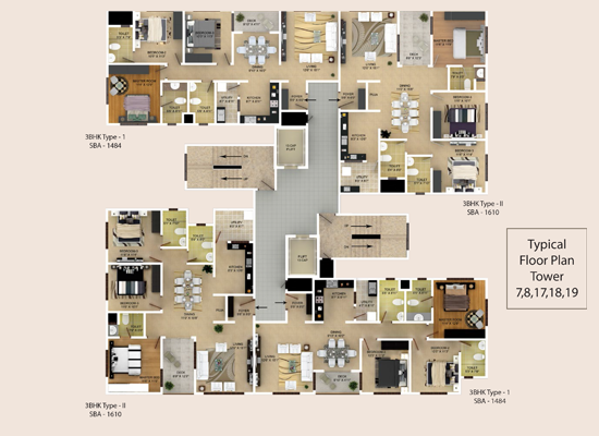 TypicalFloorPlan Tower-7,8,17,18,19 - Skylark Ithaca