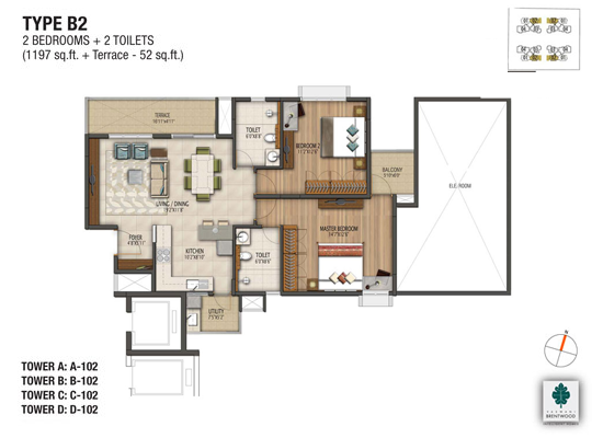 TYPE B2 2BEDROOMS 2TOILETS 1197sqft TERRACE 52SQFT - Vaswani Brentwood