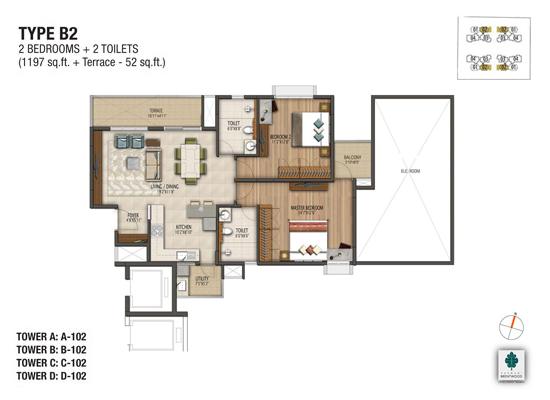 TYPE B2 2BEDROOMS 2TOILETS 1197sqft Terrace 52sqft - Vaswani Brentwood