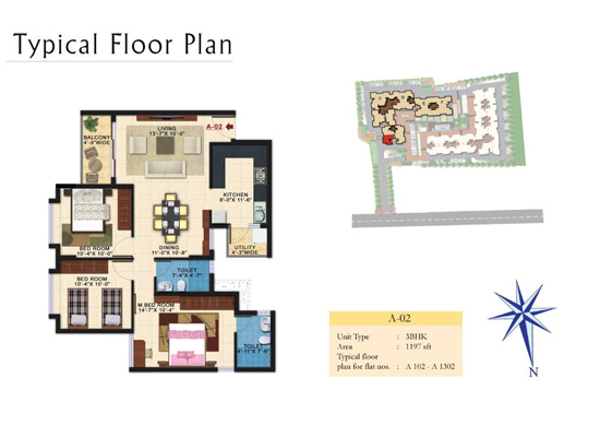Typical-Floor-Plan_A_02_Unit-Type_3BHK_Area_1197sqft - Kolte Patil Raaga
