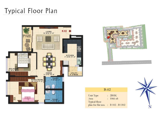 Typical-Floor-Plan_B_02_Unit-Type_2BHK_Area_1066sqft - Kolte Patil Raaga
