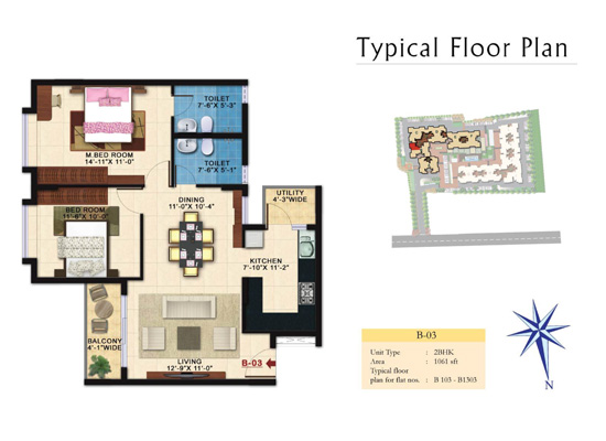 Typical-Floor-Plan_B_03_Unit-Type_2BHK_Area_1061sqft - Kolte Patil Raaga