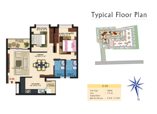 Typical-Floor-Plan_E_04_Unit-Type_2BHK_Area_974sqft - Kolte Patil Raaga