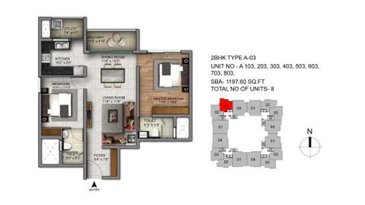 2 BHK Type A3 1197 Sq. Feet - Century Infinity