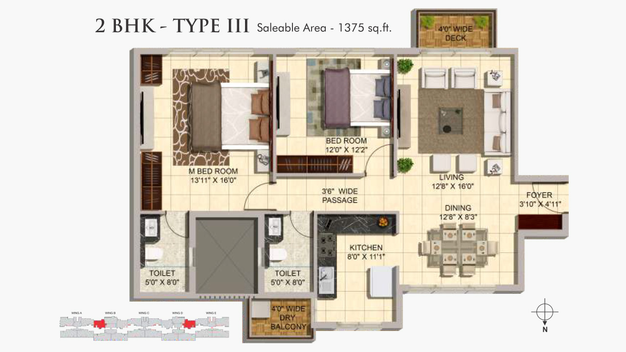 2bhk type III 1375sft - mittal elanza