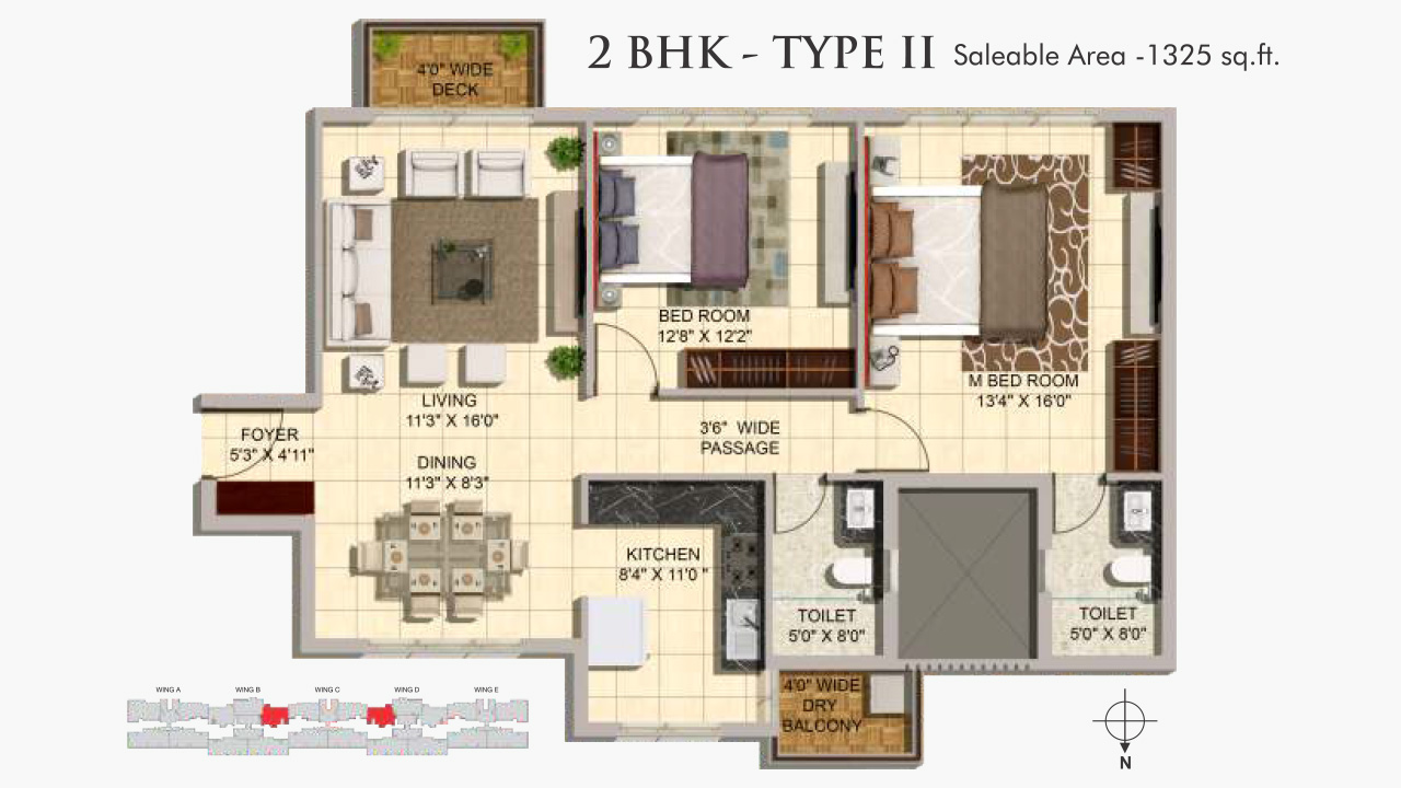 2bhk type II 1325sft - mittal elanza