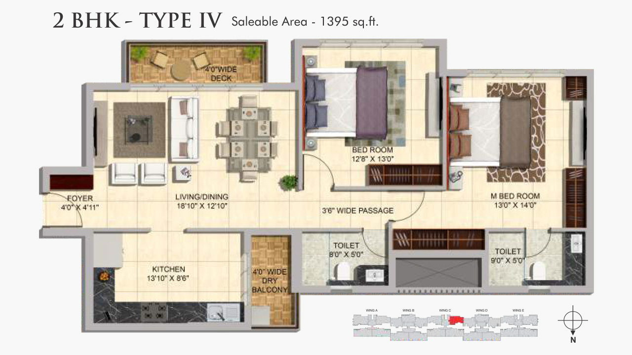 2bhk type IV 1395sft - mittal elanza