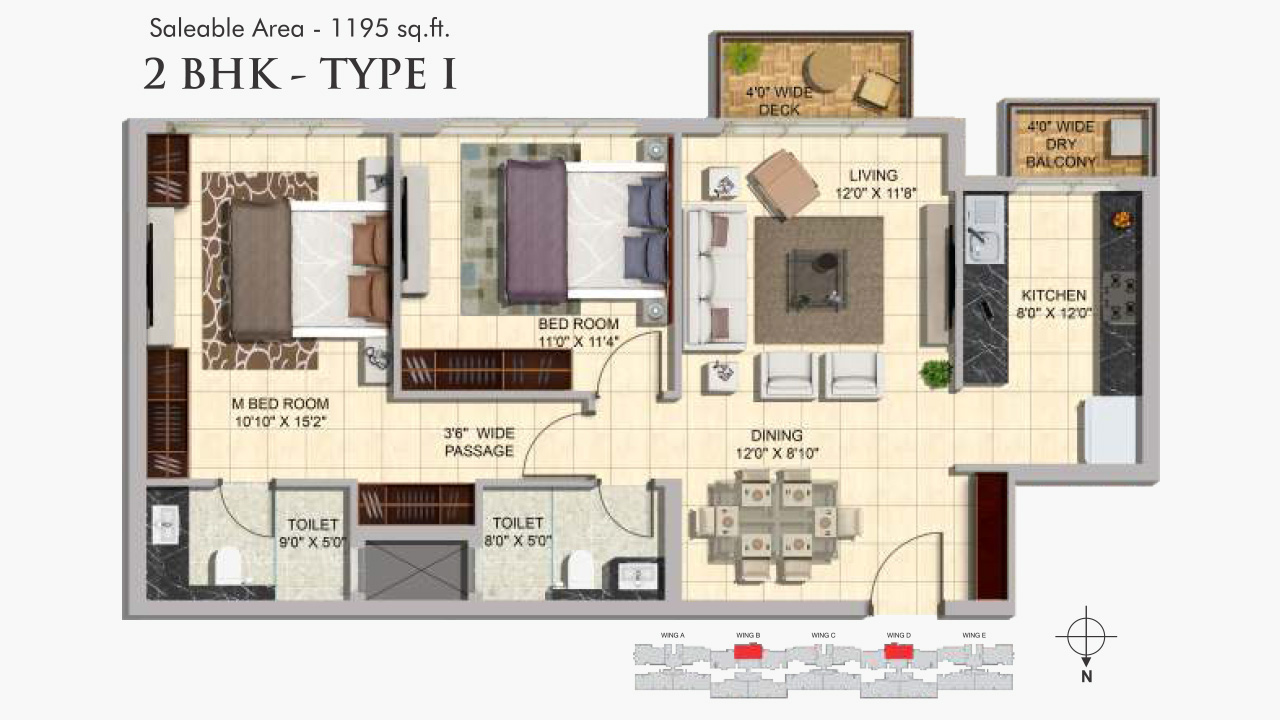2bhk type I 1195sft - mittal elanza