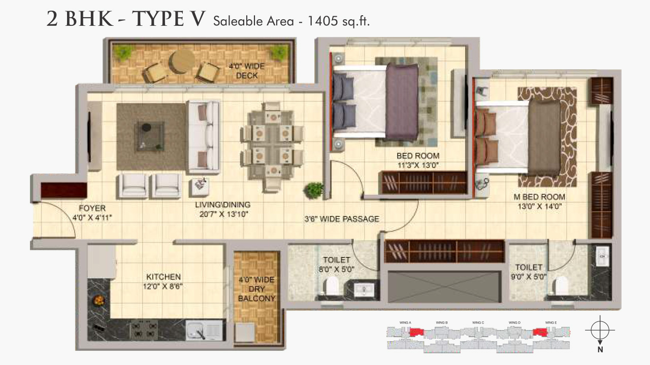 2bhk type V 1405sft - mittal elanza