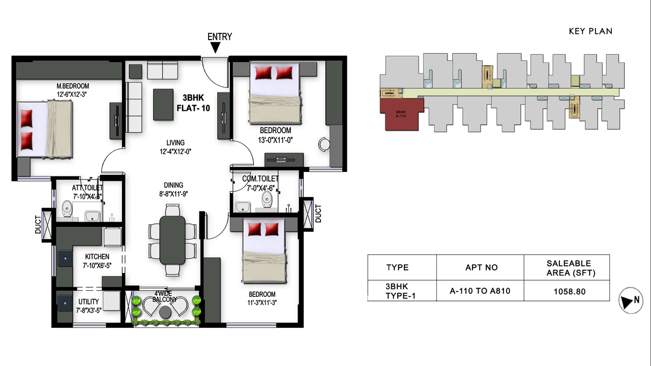 floorplan 1280x720 3bhk type1 - chhabra windmill