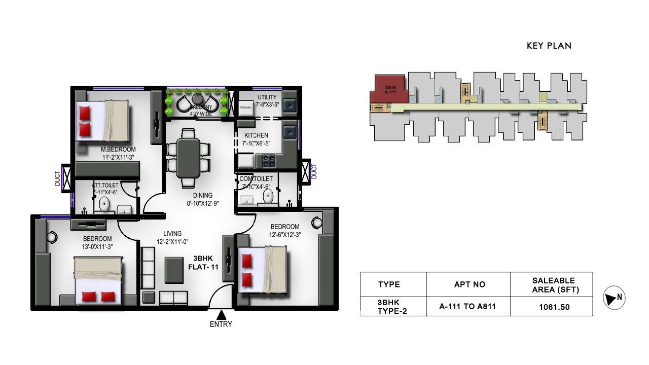 floorplan 1280x720 3bhk type2 - chhabra windmill