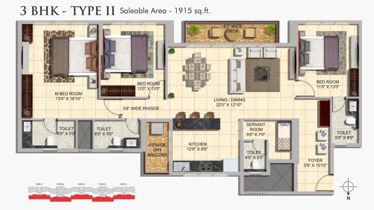 3bhk type II 1915sft - mittal elanza