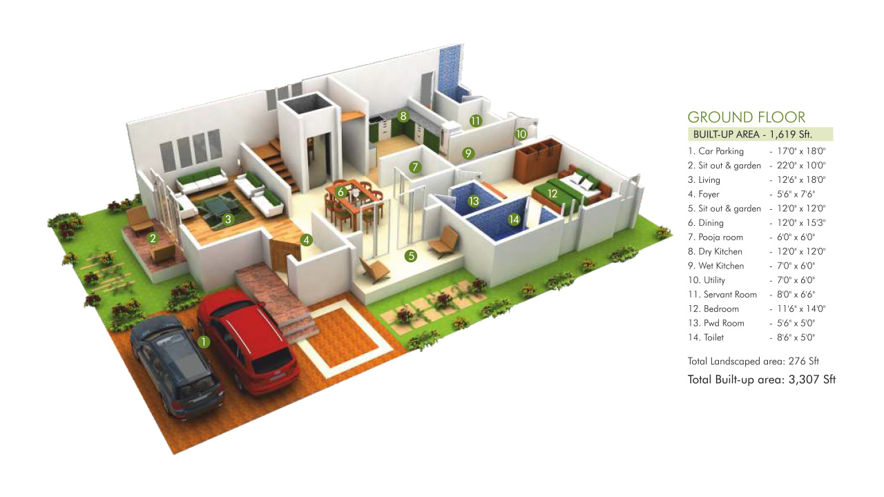 4bhk west facing villa groundfloor 1619sft - celebrity natures habitat