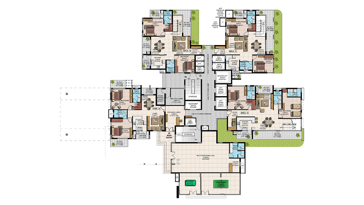 GROUND_FLOORPLAN_ENTRANCE_MULTI_PURPOSE_HALL_DUPLEX_FLATS - Jain Heights Grand West