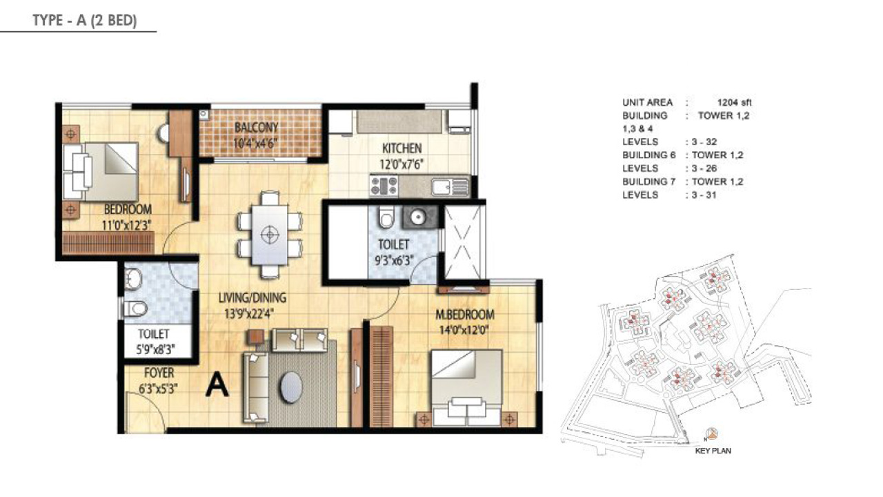 TYPE A 2BHK - Prestige Falcon City