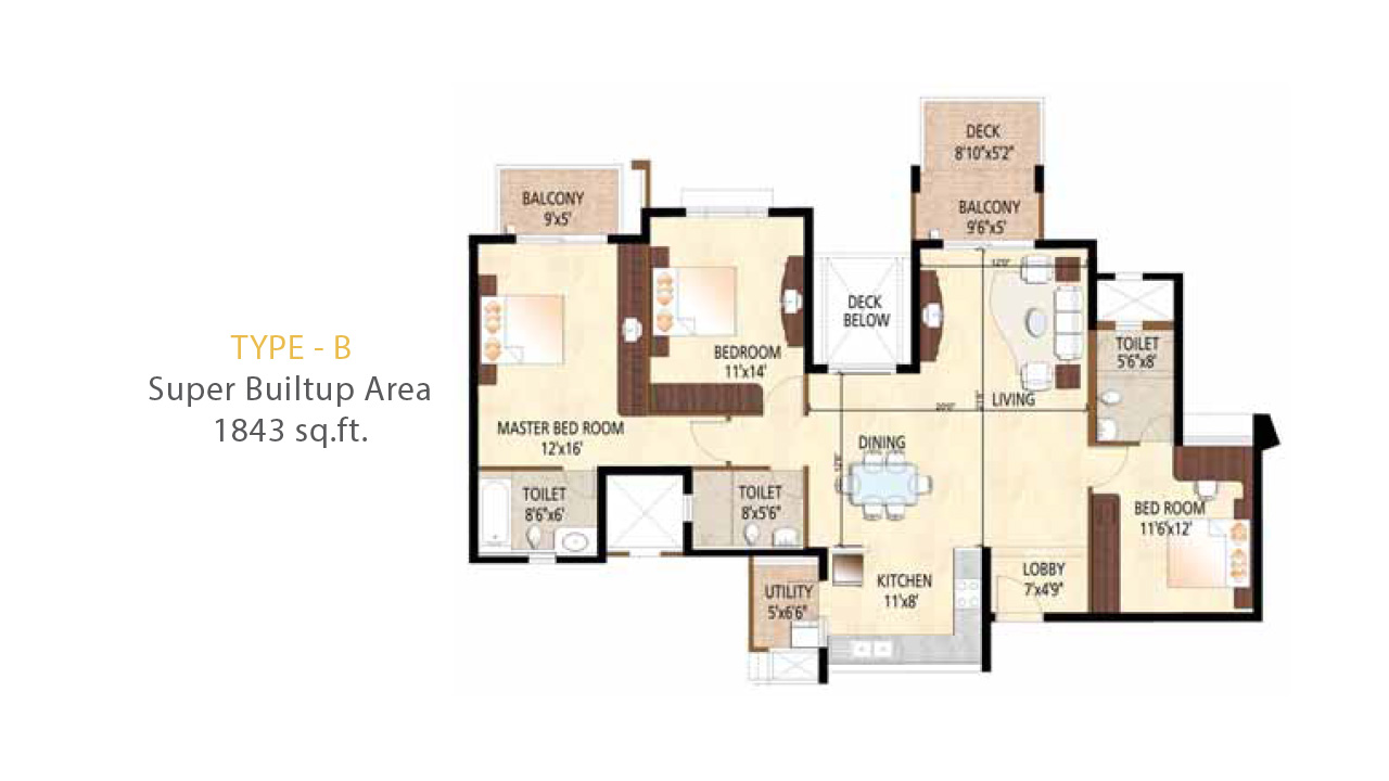 Type B 1843 Sq.Ft. - Purva City Of Gold