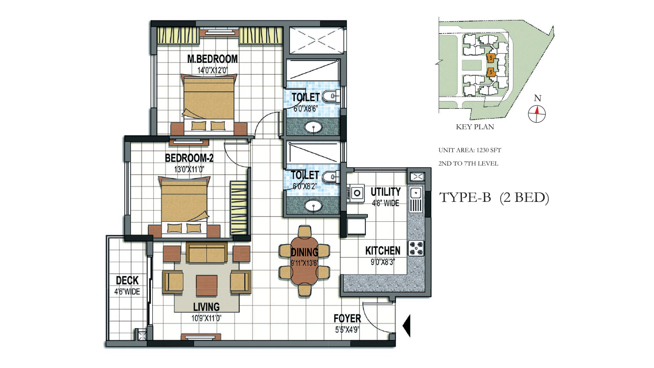 Type B 2 BHK - Prestige Silver Sun