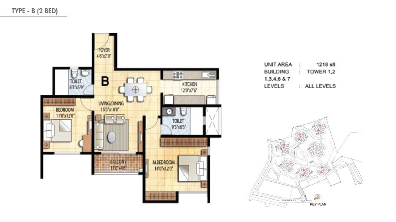 TYPE B 2BHK - Prestige Falcon City