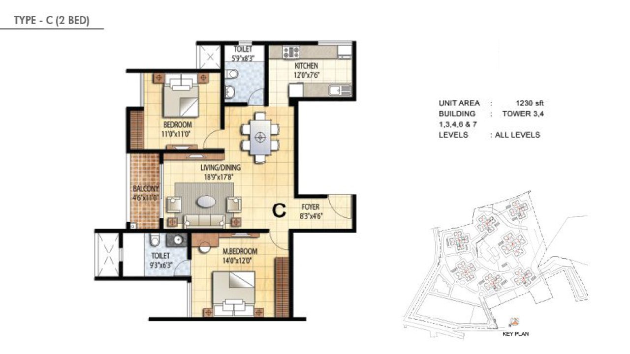 TYPE C 2BHK - Prestige Falcon City