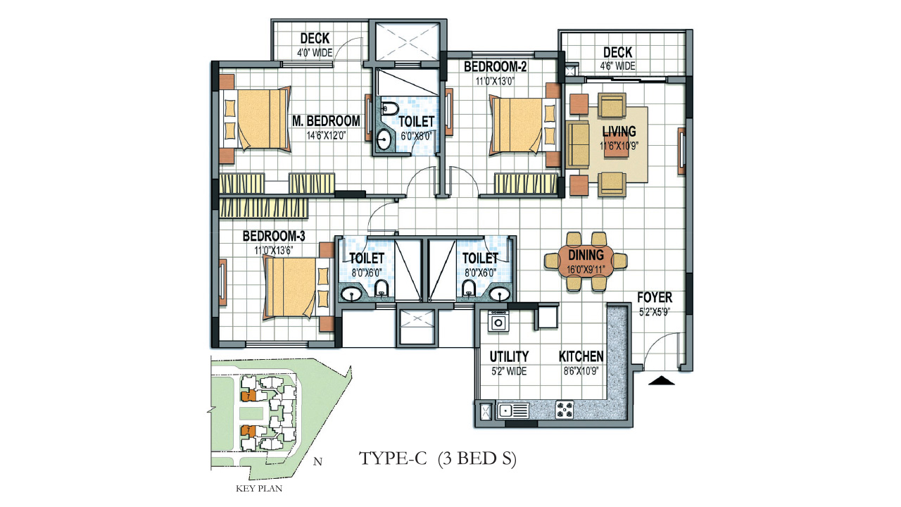 Type C 3 BHK - Prestige Silver Sun