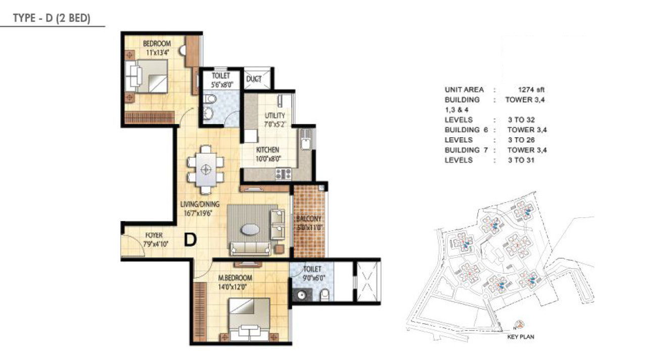 TYPE D 2BHK - Prestige Falcon City