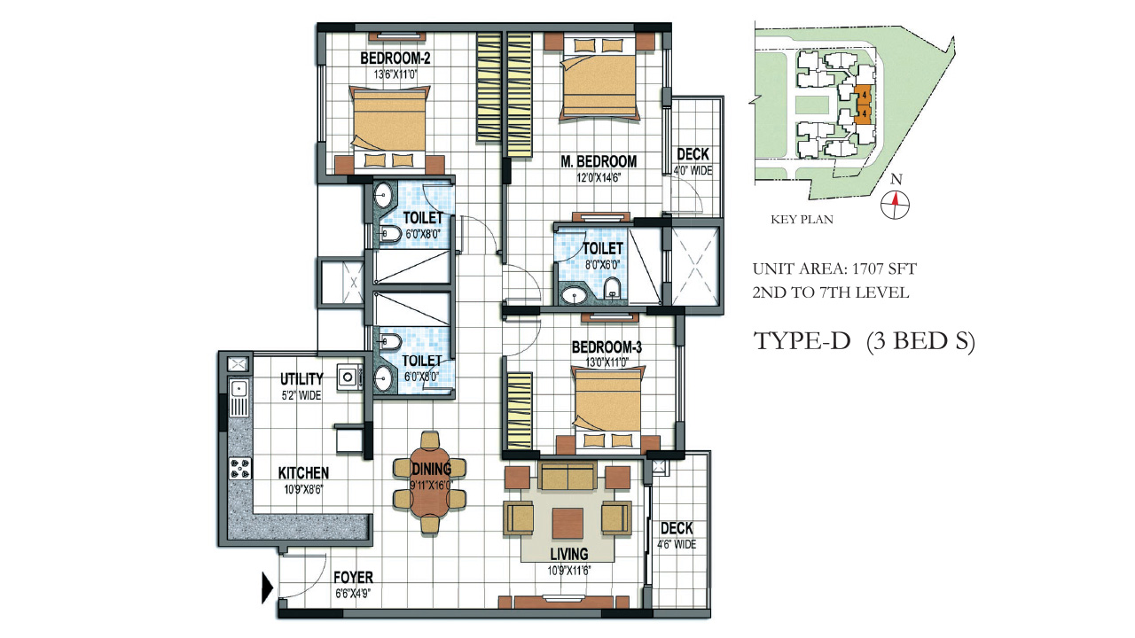 Type D 3 BHK - Prestige Silver Sun