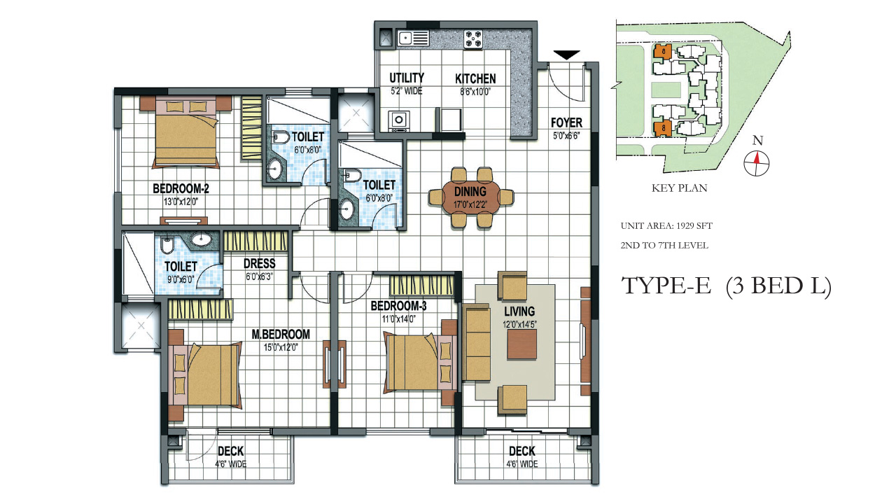Type E 3 BHK - Prestige Silver Sun
