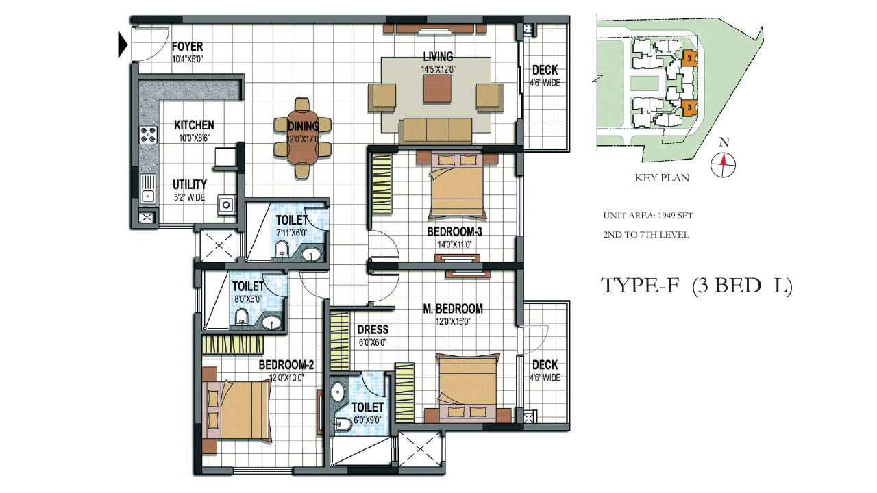Type F 3 BHK - Prestige Silver Sun
