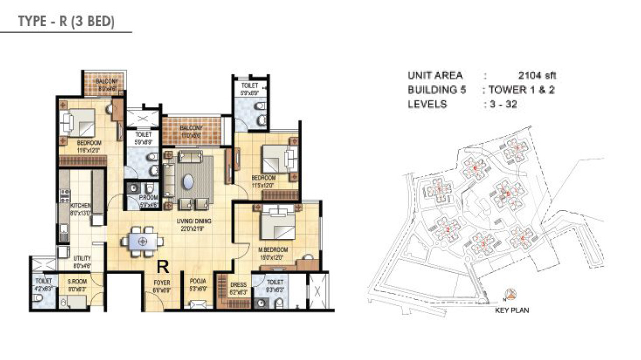 TYPE R 3BHK - Prestige Falcon City