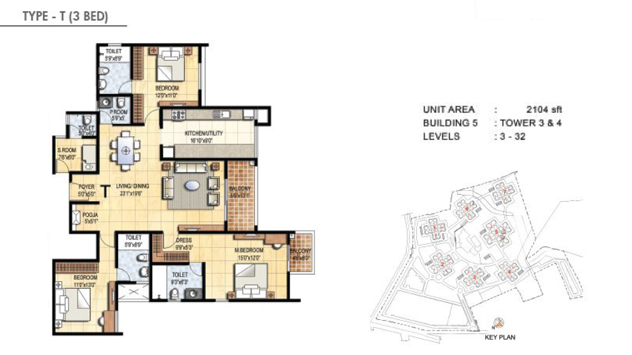 TYPE T 3BHK - Prestige Falcon City