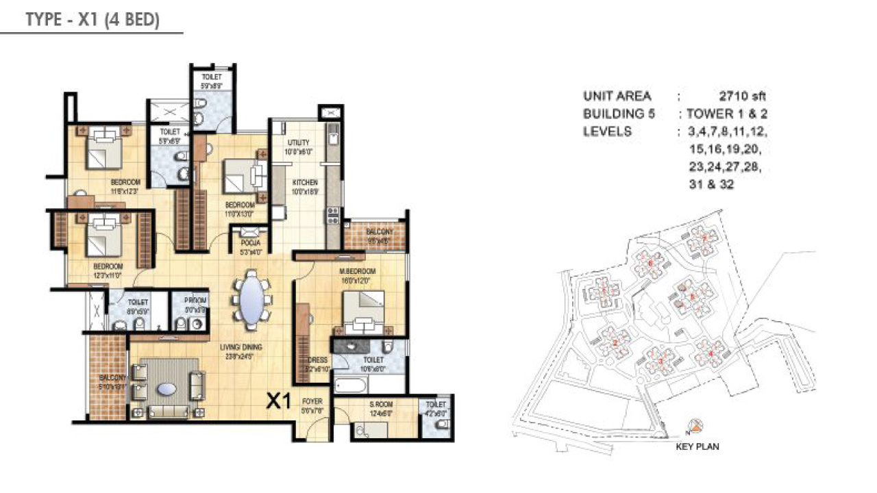 TYPE X1 4BHK - Prestige Falcon City