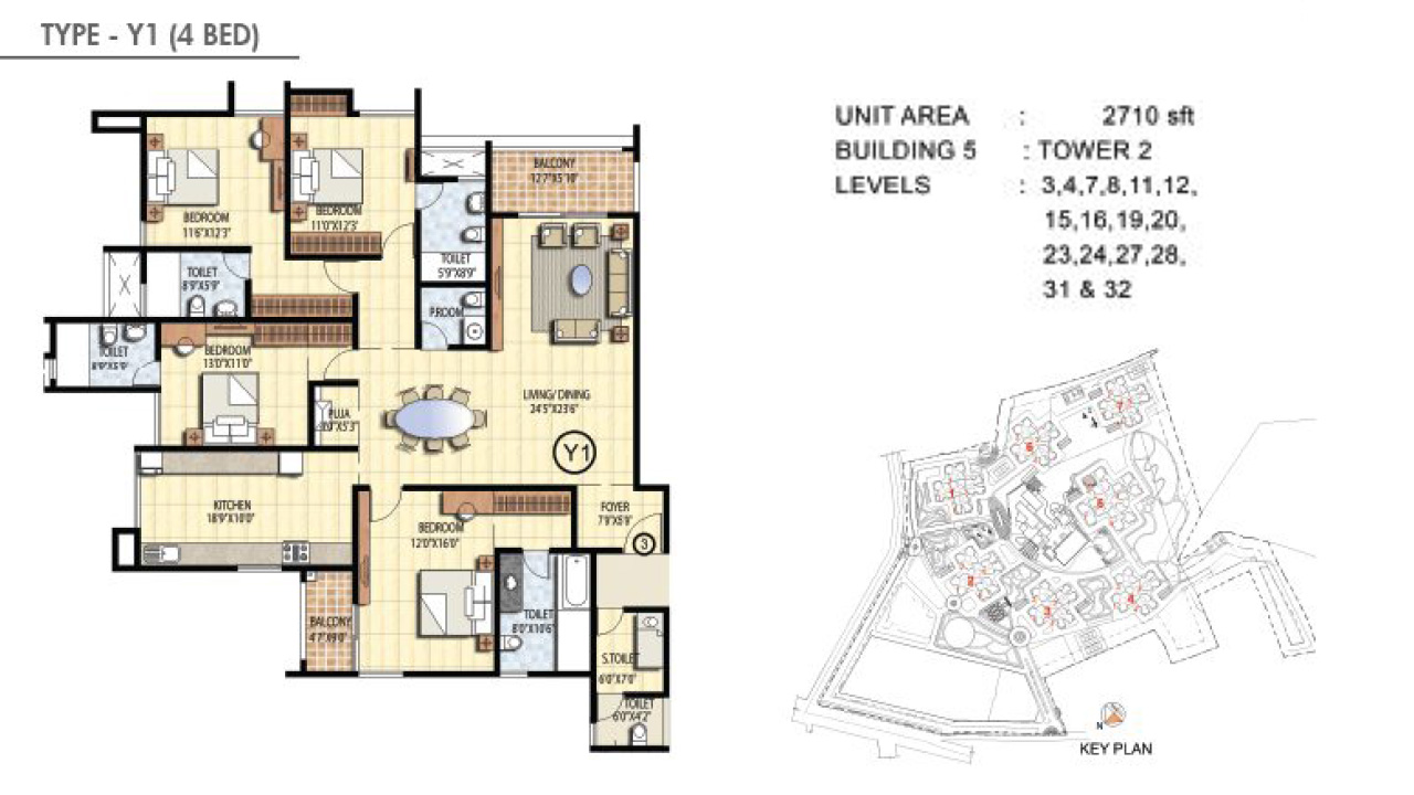 TYPE Y1 4BHK - Prestige Falcon City