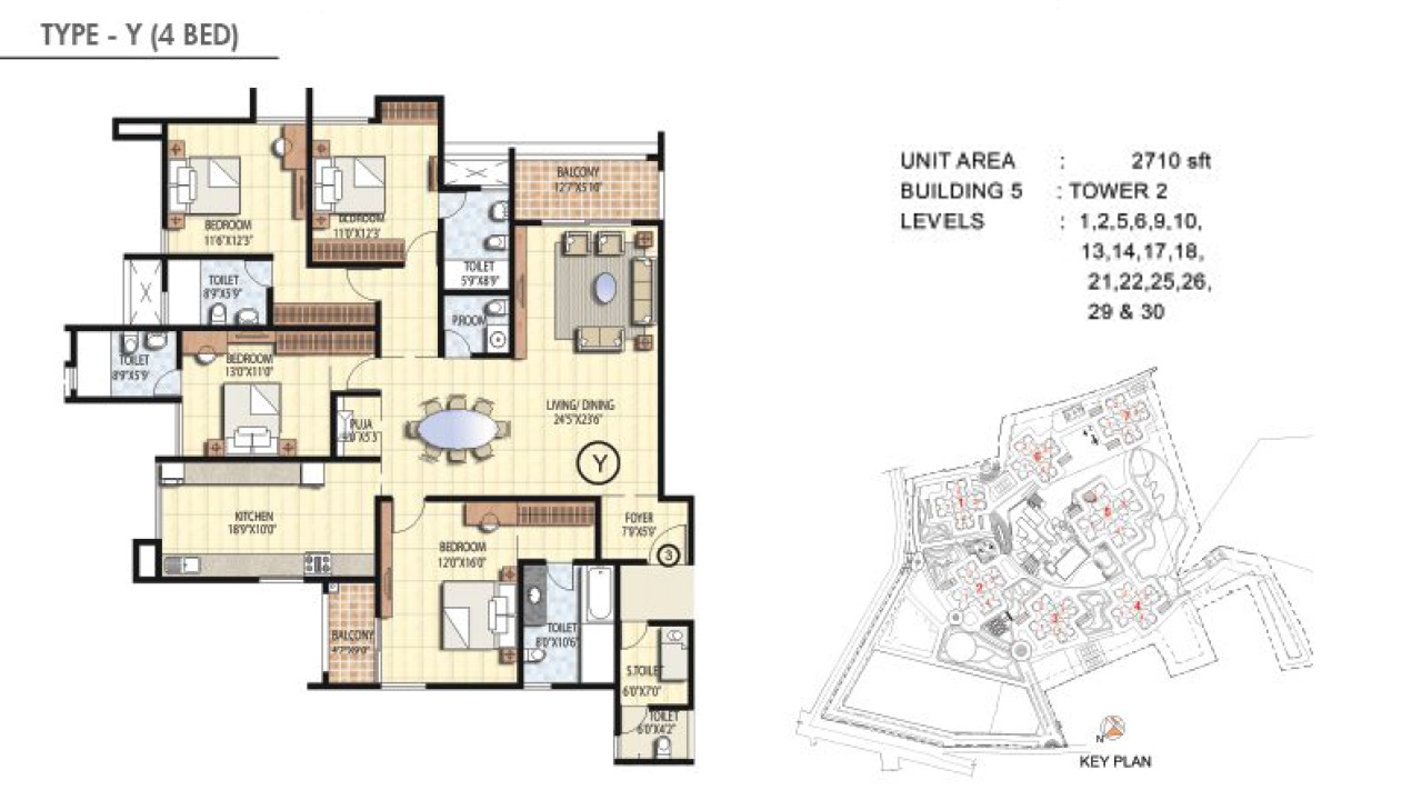 TYPE Y 4BHK - Prestige Falcon City