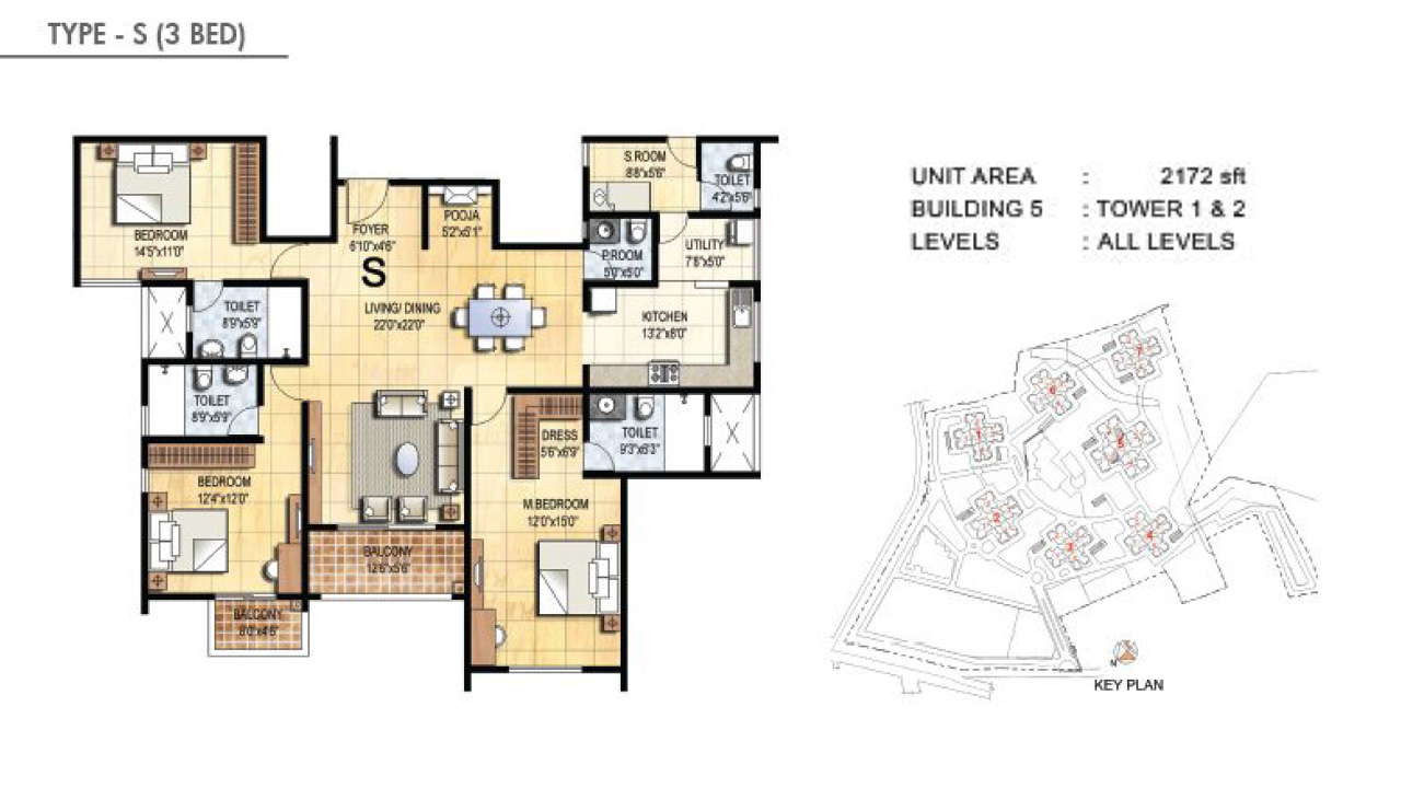 TYPE S 3BHK - Prestige Falcon City