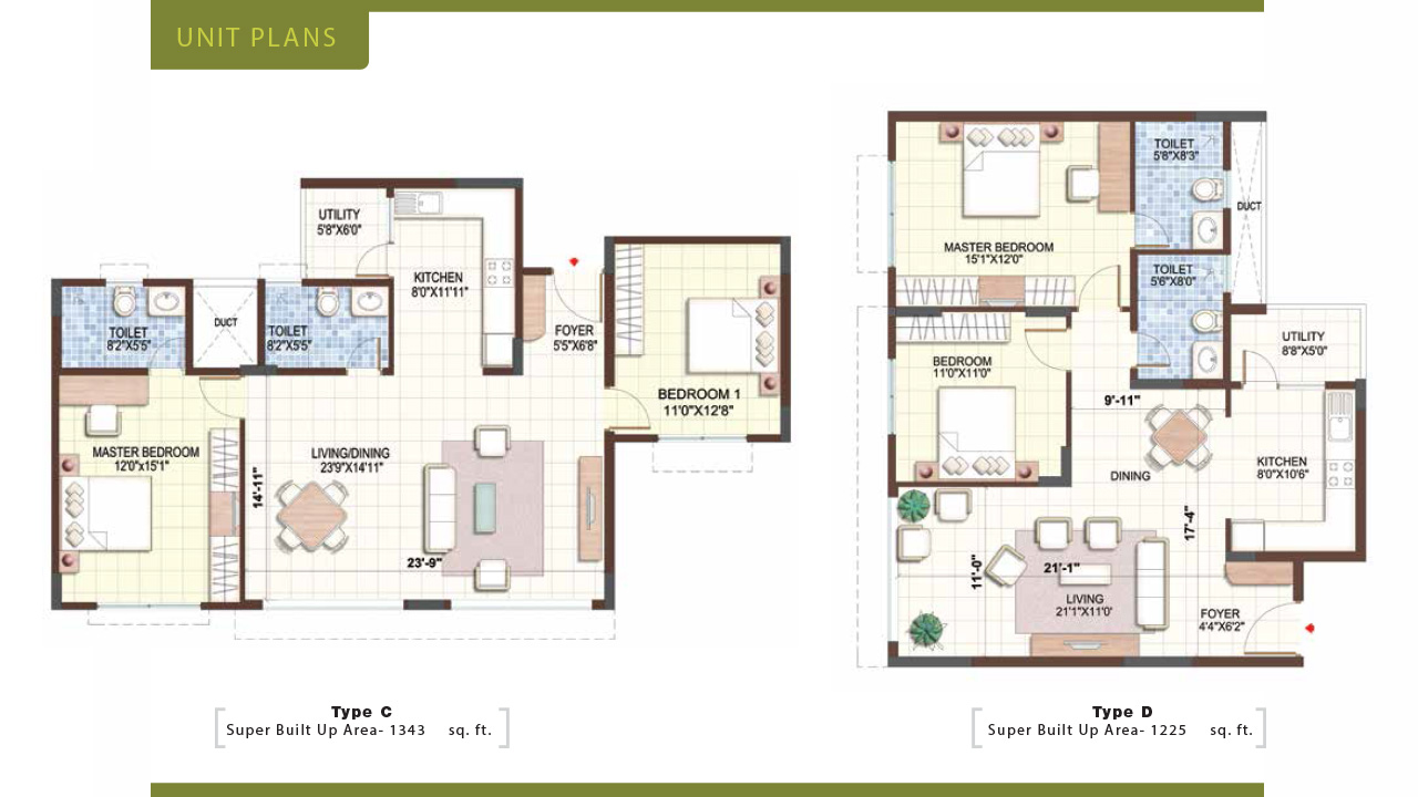 Unit Type C 1343 Sq.Ft. Type D 1225 Sq.Ft. - Purva Sunflower