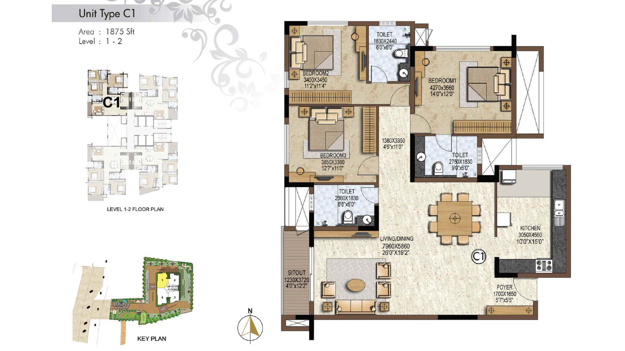Unit Type C1 1875Sq.Ft. - Prestige Brooklyn Heights