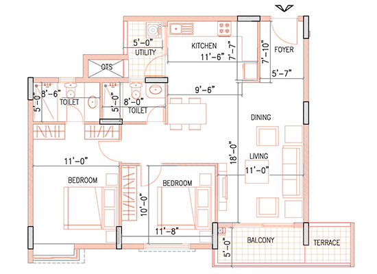 floorplan type3A 2b 2t 905sft - Ramky One North