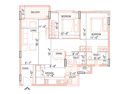 floorplan type6 2b+2t 905sft - Ramky One North
