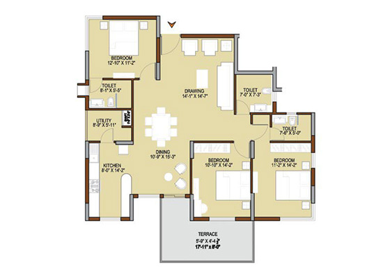 floorplan typeB2 3bhk 1800sft - Unishire Terraza