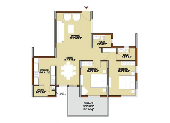 floorplan typeC1 2bhk 1430sft - Unishire Terraza