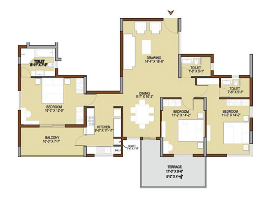 floorplan  typeC3 3bhk 1970sft - Unishire Terraza