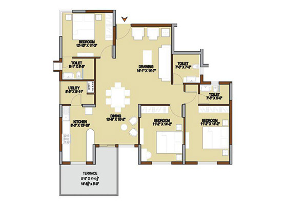 floorplan typeD1 3bhk 1780sft - Unishire Terraza