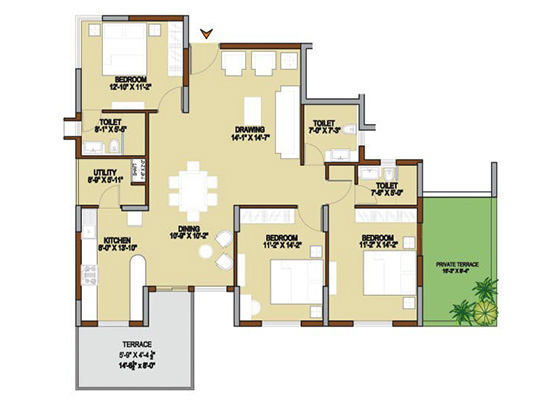 floorplan typeD3 3bhk 1860sft - Unishire Terraza