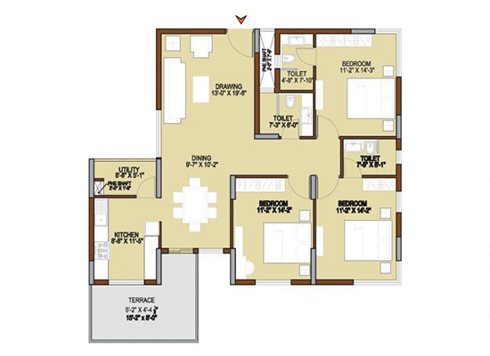 floorplan type E2 3bh 1700sft - Unishire Terraza