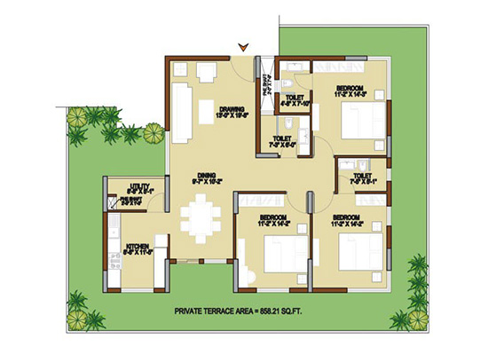 floorplan typeE 3bhk 1910sft - Unishire Terraza