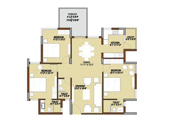 floorplan typeG2 3bhk 1660sft - Unishire Terraza