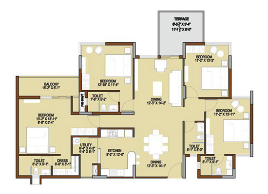 floorplan_550x400_typeK2_4bhk_2208sft - Unishire Terraza